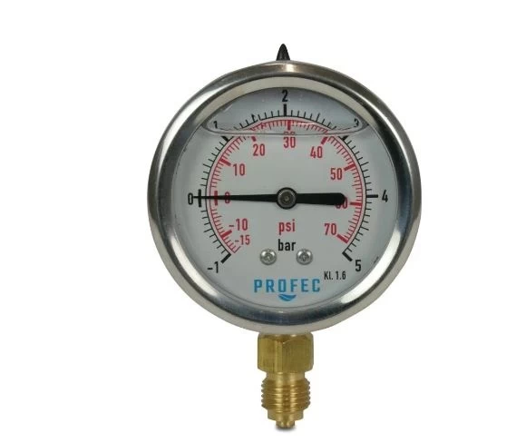 Mega RVS Manometer 63 Mm, Glycerine Gevuld